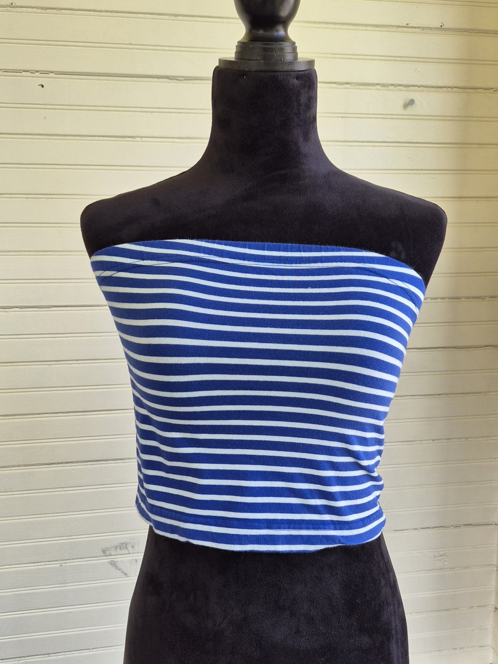 Blue and White Striped Strapless Tube Top